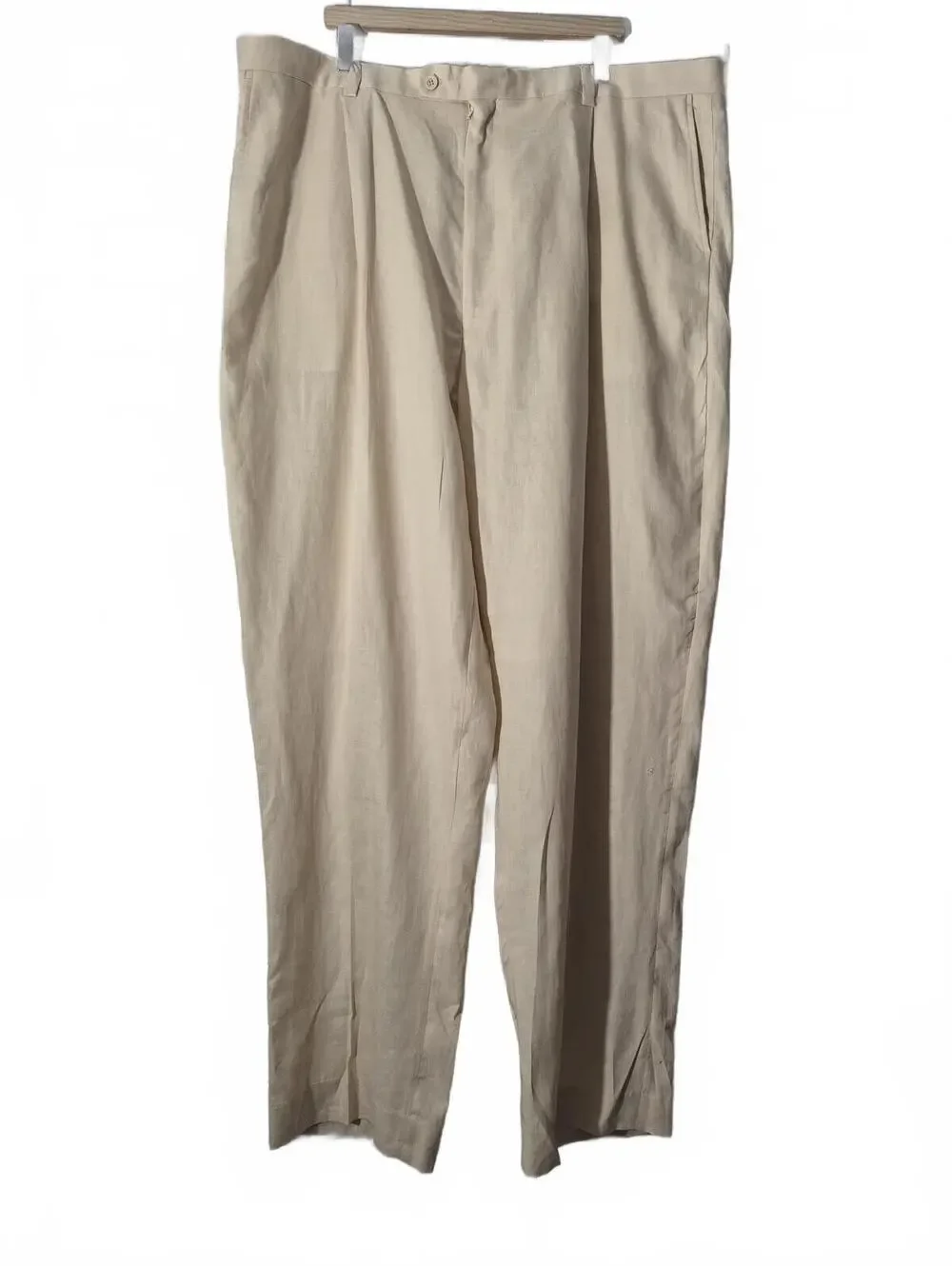 Inserch Lot Of 2 Mens Pants Beige 100% Linen Pleated Front Dress Pants Straight